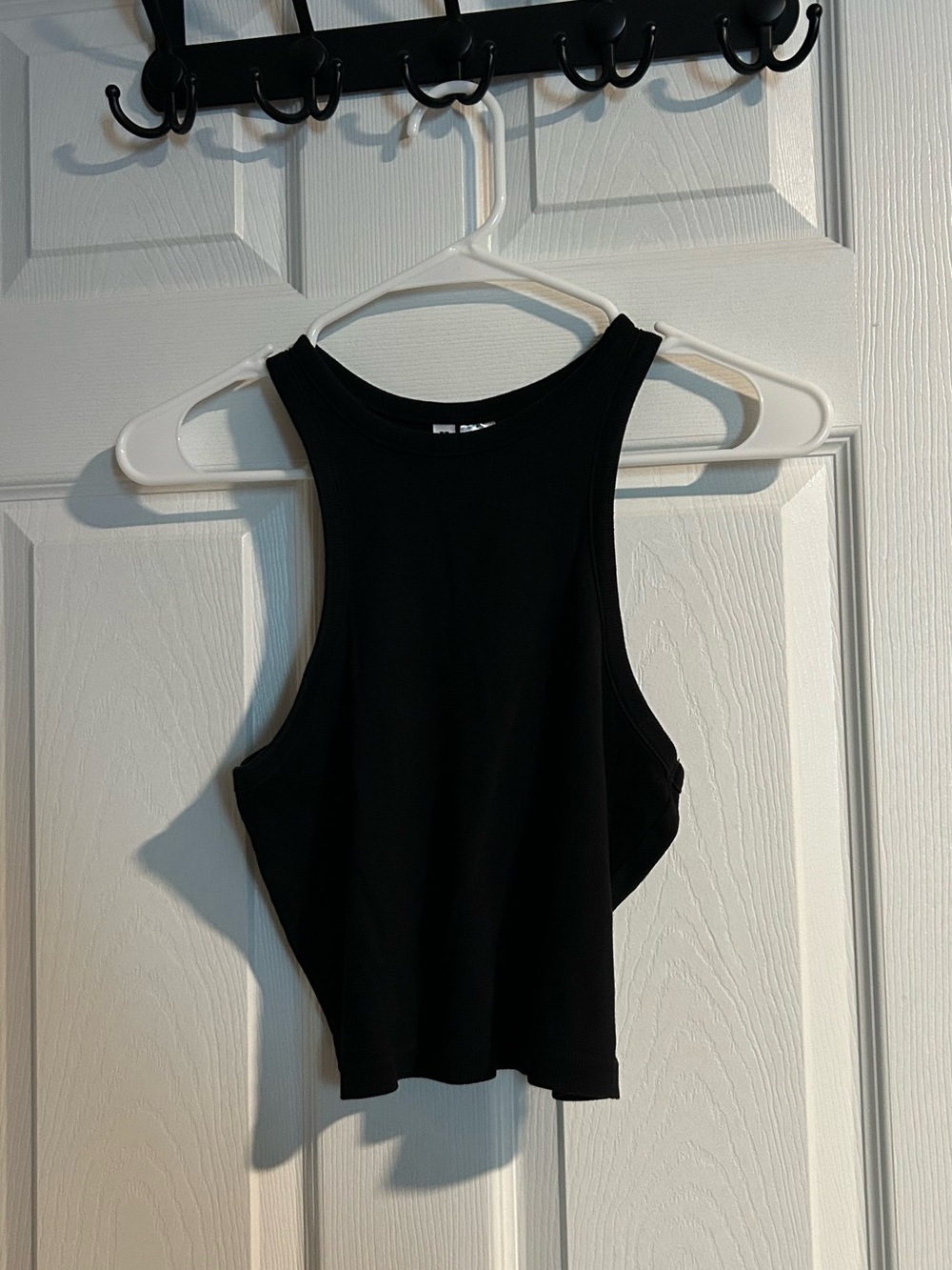 Divided Black Ribbed Sleeveless Cropped Top